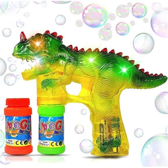 Haktoys Jurassic Dinosaur Bubble Gun Shooter Light Up Blower | Toy Bubble Blaste - Picture 1 of 6